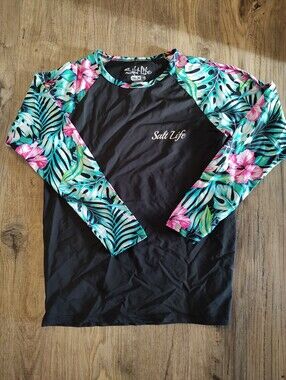 Salt Life Black Hawaiian Girl's LS Crew SLX Top